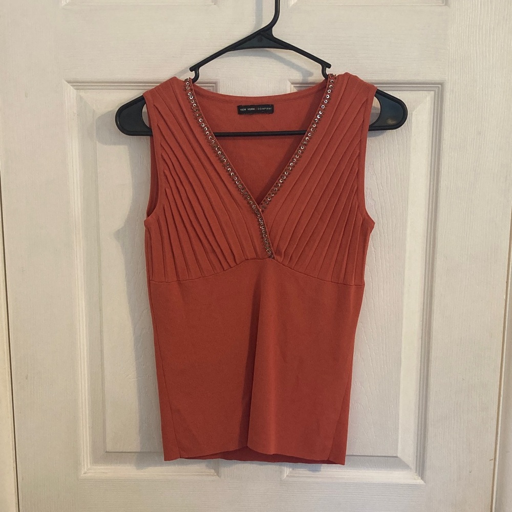 New York & Company Rust Pleated Tank Top